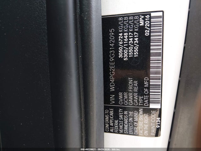 Продаж на аукціоні авто 2016 Mercedes-benz Metris, vin: WD4PG2EE9G3142095, номер лоту: 46228621