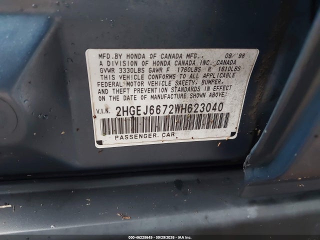 Продаж на аукціоні авто 1998 Honda Civic Lx, vin: 2HGEJ6672WH623040, номер лоту: 46228649