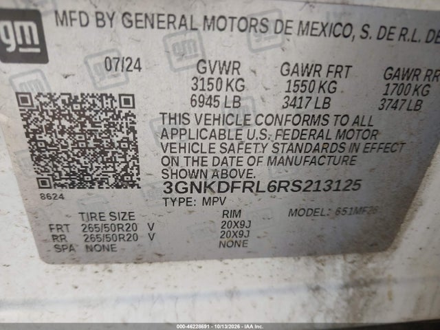 Aukcja sprzedaży 2024 Chevrolet Blazer Ev Police Package Eawd 2fl, vin: 3GNKDFRL6RS213125, numer aukcji: 46228691