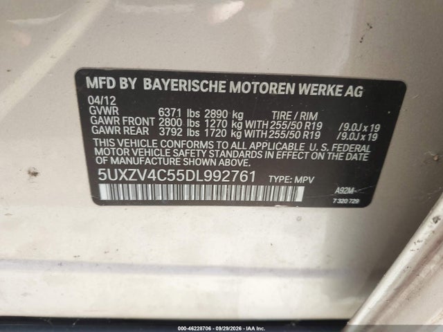 Auction sale of the 2013 Bmw X5 Xdrive35i/xdrive35i Premium/xdrive35i Sport Activity, vin: 5UXZV4C55DL992761, lot number: 46228706