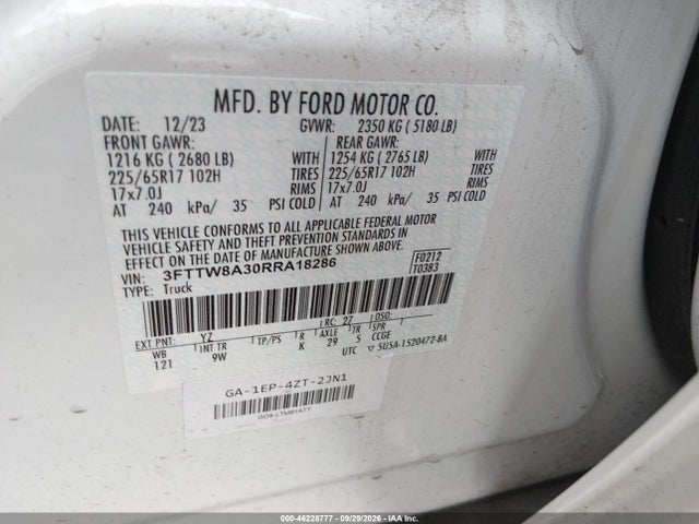 Продажа на аукционе авто 2024 Ford Maverick Xl, vin: 3FTTW8A30RRA18286, номер лота: 46228777