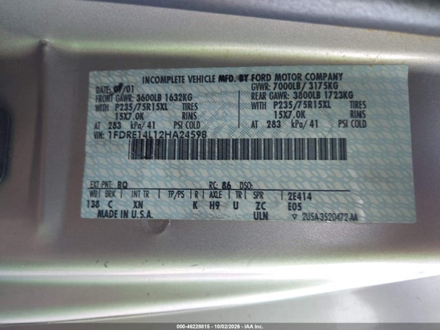 Продажа на аукционе авто 2002 Ford E-150 Commercial/recreational, vin: 1FDRE14L12HA24598, номер лота: 46228815