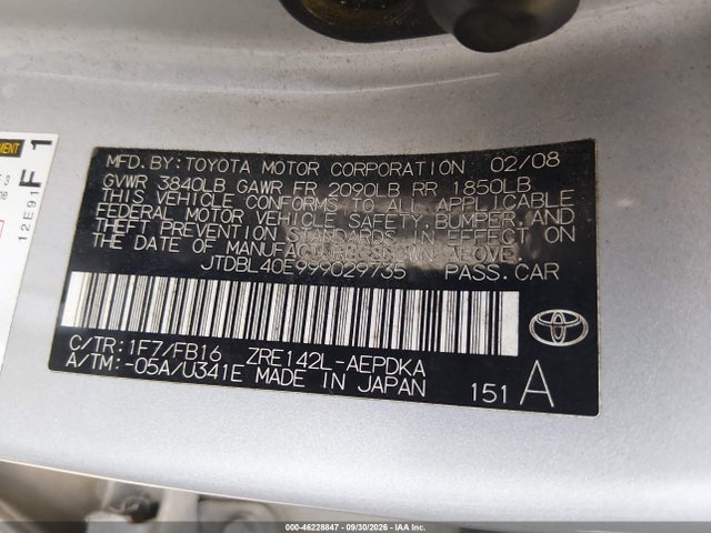 Aukcja sprzedaży 2009 Toyota Corolla Le, vin: JTDBL40E999029735, numer aukcji: 46228847