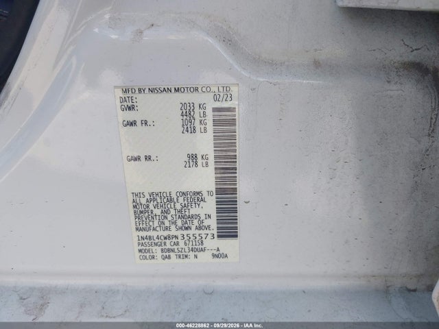 Продаж на аукціоні авто 2023 Nissan Altima Sr Intelligent Awd, vin: 1N4BL4CW8PN355573, номер лоту: 46228862