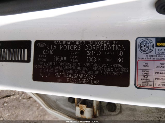 Продаж на аукціоні авто 2010 Kia Forte Ex, vin: KNAFU4A23A5849627, номер лоту: 46228865