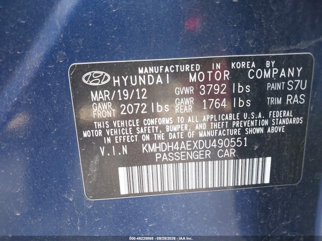 Продаж на аукціоні авто 2013 Hyundai Elantra Gls, vin: KMHDH4AEXDU490551, номер лоту: 46228868
