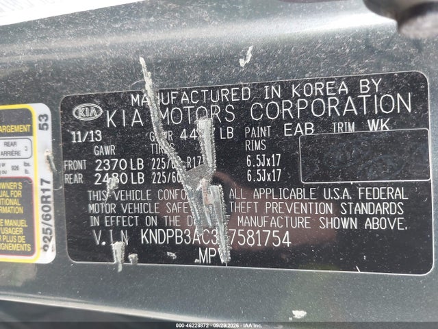 Aukcja sprzedaży 2014 Kia Sportage Lx, vin: KNDPB3AC3E7581754, numer aukcji: 46228872