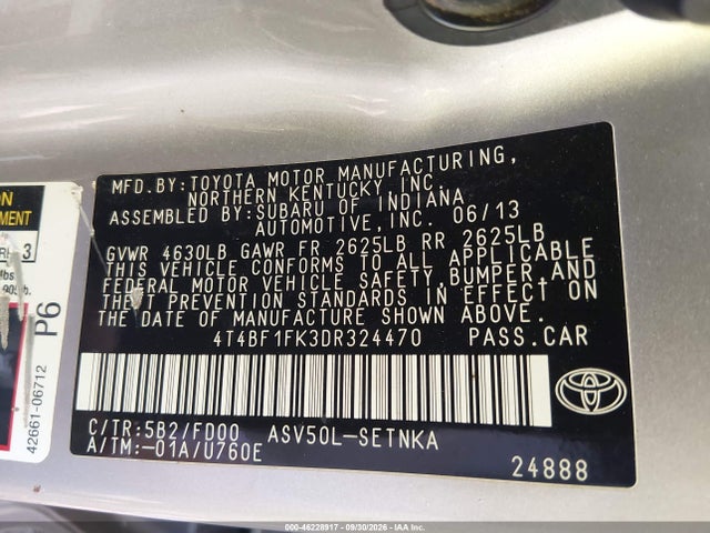 46228917 :رقم المزاد ، 4T4BF1FK3DR324470 vin ، 2013 Toyota Camry Le مزاد بيع