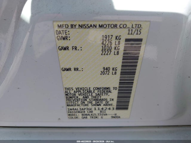 1N4AL3AP3GC114243 Nissan Altima 2.5 Sv