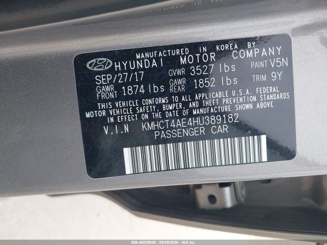 Aukcja sprzedaży 2017 Hyundai Accent Se, vin: KMHCT4AE4HU389182, numer aukcji: 46228930
