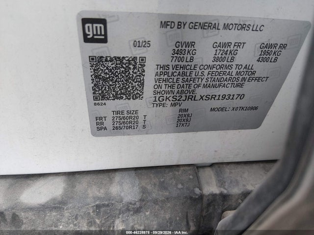 Продаж на аукціоні авто 2025 Gmc Yukon Xl 4wd Denali, vin: 1GKS2JRLXSR193170, номер лоту: 46228978