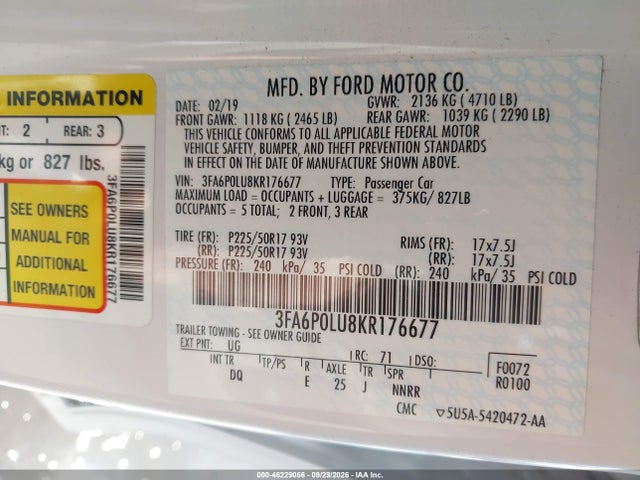 Ford Fusion Hybrid Se 2019 3FA6P0LU8KR176677 Image 9