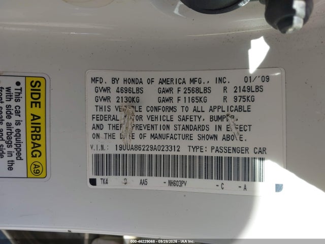 Продаж на аукціоні авто 2009 Acura Tl 3.5, vin: 19UUA86229A023312, номер лоту: 46229068