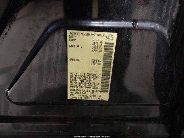 2016 Nissan Leaf S მანქანა იყიდება აუქციონზე, vin: 1N4BZ0CP2GC313640, აუქციონის ნომერი: 46229081