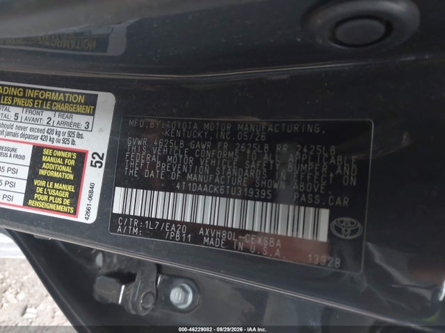 4T1DAACK6TU319395 Toyota CAMRY SE