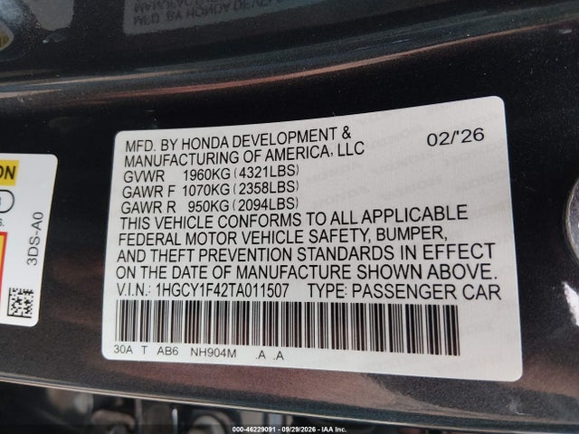 Honda ACCORD SE 2026 1HGCY1F42TA011507 Image 9