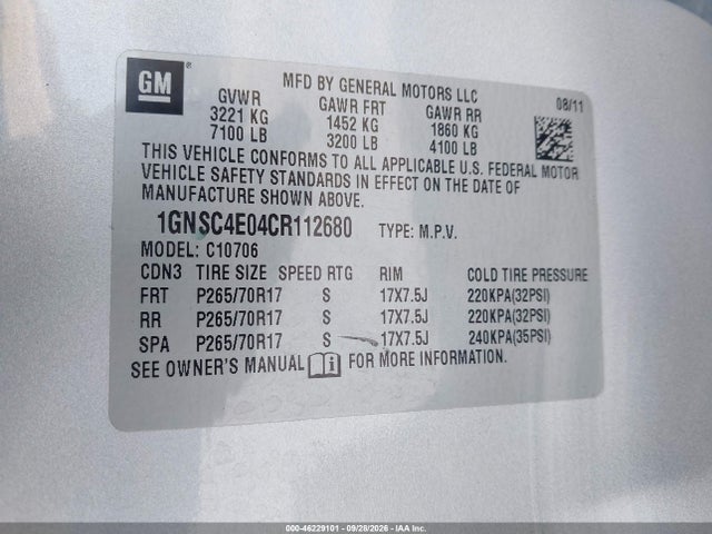 Продаж на аукціоні авто 2012 Chevrolet Tahoe Commercial Fleet, vin: 1GNSC4E04CR112680, номер лоту: 46229101