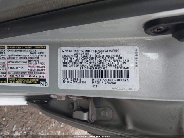 Продажа на аукционе авто 2004 Toyota Corolla Ce, vin: 2T1BR32E24C224925, номер лота: 46229108