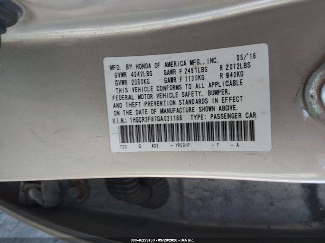 Aukcja sprzedaży 2016 Honda Accord Ex-l V-6, vin: 1HGCR3F87GA031186, numer aukcji: 46229160