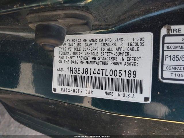 Продажа на аукционе авто 1996 Honda Civic Ex, vin: 1HGEJ8144TL005189, номер лота: 46229208