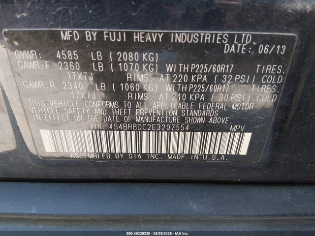 Subaru Outback 2.5i Premium 2014 4S4BRBDC2E3207554 Image 9