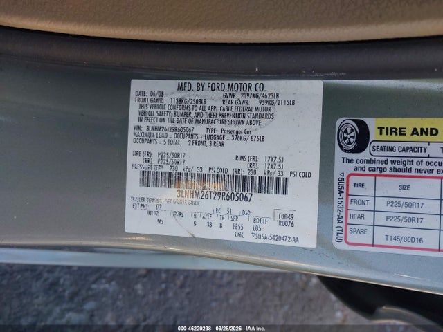 Aukcja sprzedaży 2009 Lincoln Mkz, vin: 3LNHM26T29R605067, numer aukcji: 46229238