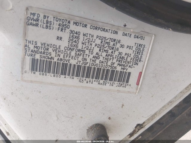 2001 Lexus Rx 300 მანქანა იყიდება აუქციონზე, vin: JTJGF10U010107506, აუქციონის ნომერი: 46229246