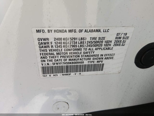 Honda Passport Ex-l 2019 5FNYF7H59KB009469 Image 9
