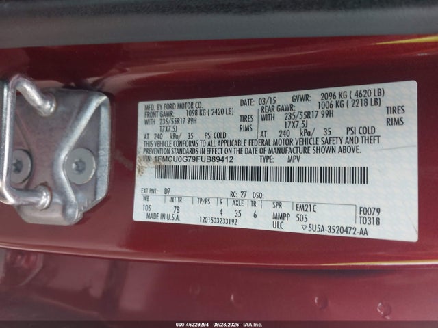 Aukcja sprzedaży 2015 Ford Escape Se, vin: 1FMCU0G79FUB89412, numer aukcji: 46229294