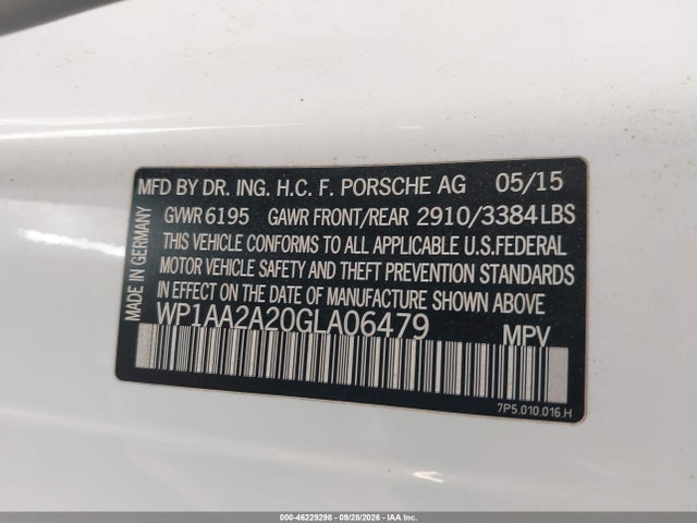 Aukcja sprzedaży 2016 Porsche Cayenne, vin: WP1AA2A20GLA06479, numer aukcji: 46229298