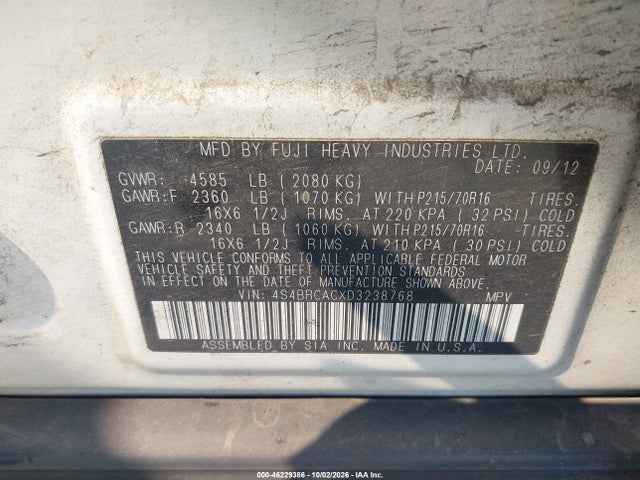 Продаж на аукціоні авто 2013 Subaru Outback 2.5i, vin: 4S4BRCACXD3238768, номер лоту: 46229386
