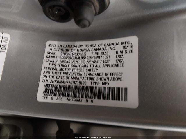 Продажа на аукционе авто 2016 Honda Cr-v Ex-l, vin: 2HKRM4H77GH718193, номер лота: 46229410