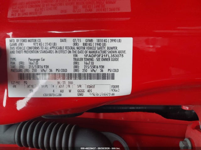 2015 Ford Focus Se მანქანა იყიდება აუქციონზე, vin: 1FADP3F21FL353075, აუქციონის ნომერი: 46229437