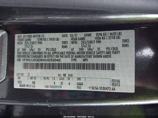 Aukcja sprzedaży 2017 Ford Escape Se, vin: 1FMCU0GD6HUD52042, numer aukcji: 46229456
