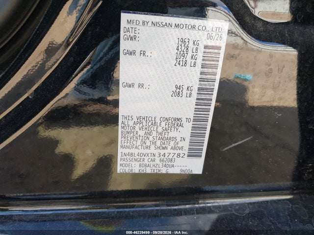 Продажа на аукционе авто 2026 Nissan Altima Sv Fwd, vin: 1N4BL4DVXTN347782, номер лота: 46229499