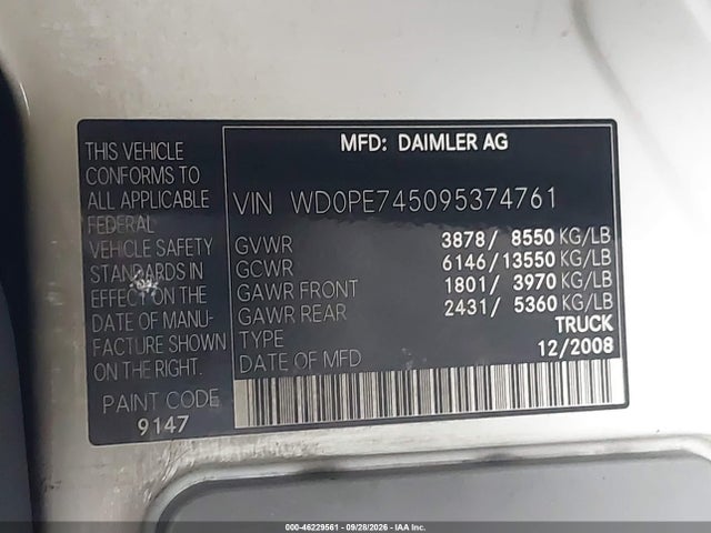 Aukcja sprzedaży 2009 Dodge Sprinter Van 2500, vin: WD0PE745095374761, numer aukcji: 46229561