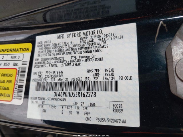 Продаж на аукціоні авто 2014 Ford Fusion Se, vin: 3FA6P0HD5ER162278, номер лоту: 46229573