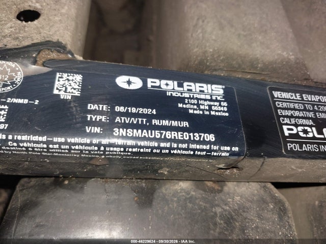 Продаж на аукціоні авто 2024 Polaris Ranger Sp 570 Northstar Edition, vin: 3NSMAU576RE013706, номер лоту: 46229624