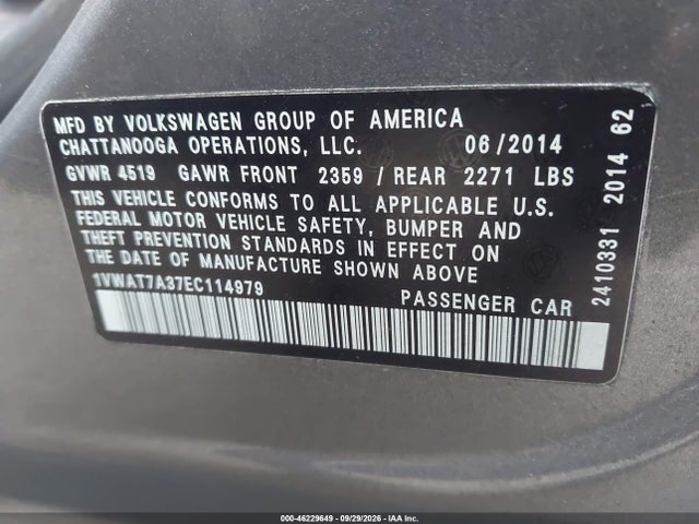 Volkswagen Passat 1.8t Wolfsburg Edition 2014 1VWAT7A37EC114979 Image 9
