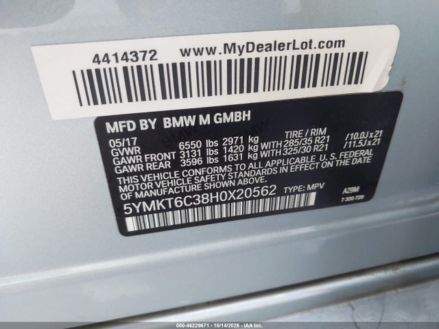 BMW X5 M 2017 5YMKT6C38H0X20562 Image 9