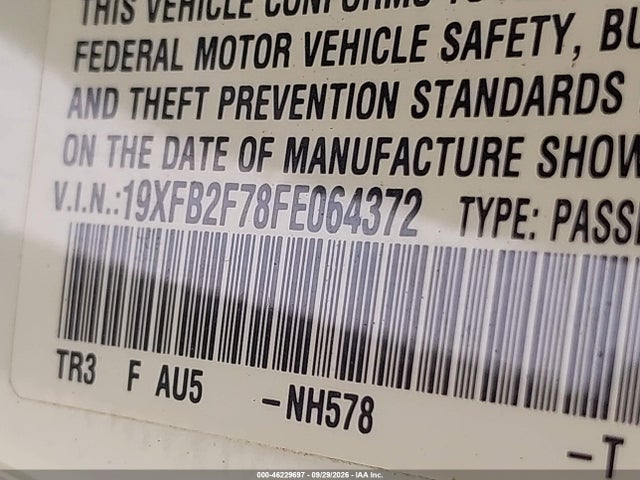 Honda CIVIC SE 2015 19XFB2F78FE064372 Image 9