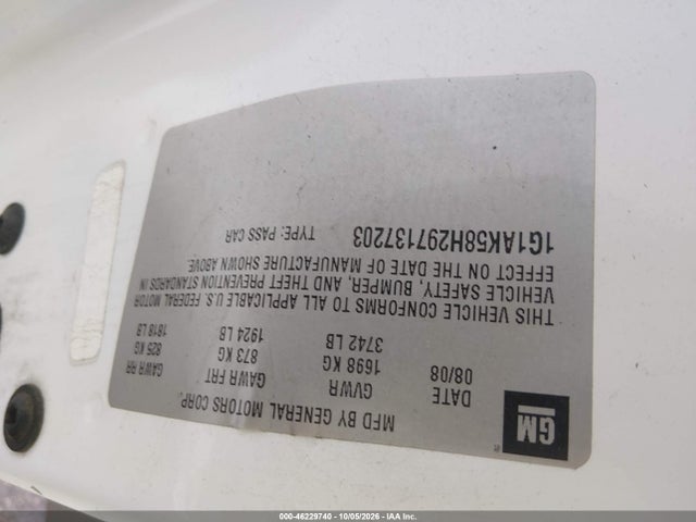 46229740 :رقم المزاد ، 1G1AK58H297137203 vin ، 2009 Chevrolet Cobalt Ls مزاد بيع