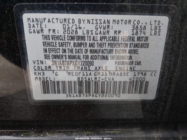 Продажа на аукционе авто 2016 Nissan Sentra Sr, vin: 3N1AB7APXGY220090, номер лота: 46229750