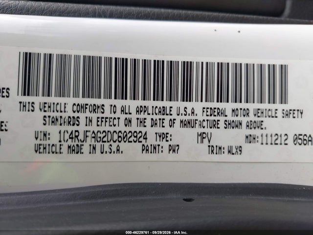46229761 :رقم المزاد ، 1C4RJFAG2DC602924 vin ، 2013 Jeep Grand Cherokee Laredo Trailhawk مزاد بيع