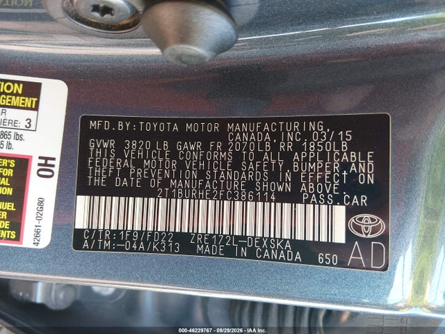 Aukcja sprzedaży 2015 Toyota Corolla S Plus, vin: 2T1BURHE2FC386114, numer aukcji: 46229767