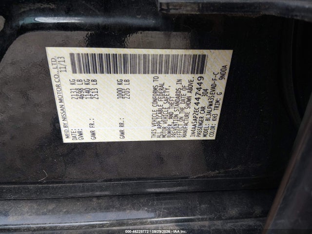 46229772 :رقم المزاد ، 1N4AA5AP2EC447449 vin ، 2014 Nissan Maxima 3.5 Sv مزاد بيع