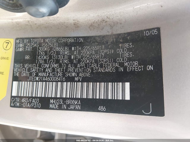 Продаж на аукціоні авто 2006 Toyota Highlander Hybrid V6, vin: JTEDW21A460008416, номер лоту: 46229792