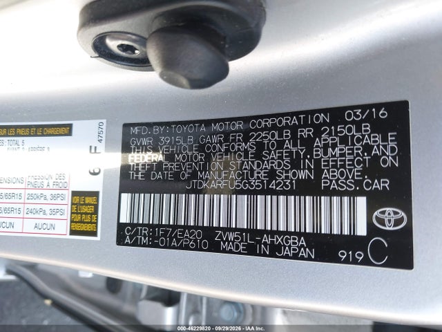 Toyota Prius Four 2016 JTDKARFU5G3514231 Image 9