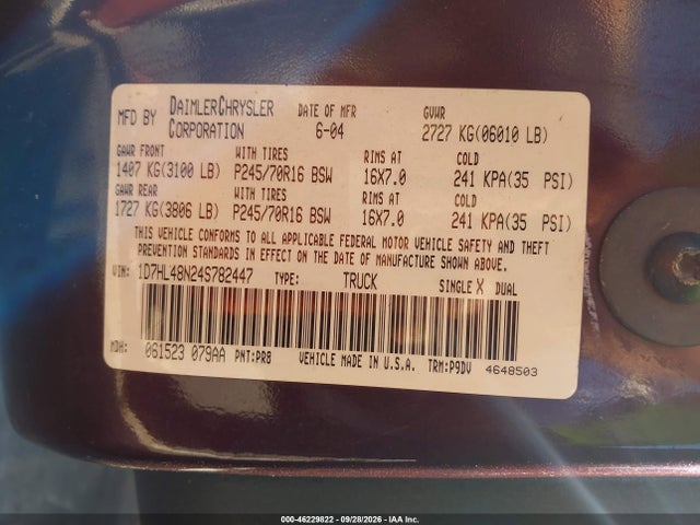 Продаж на аукціоні авто 2004 Dodge Dakota Slt, vin: 1D7HL48N24S782447, номер лоту: 46229822