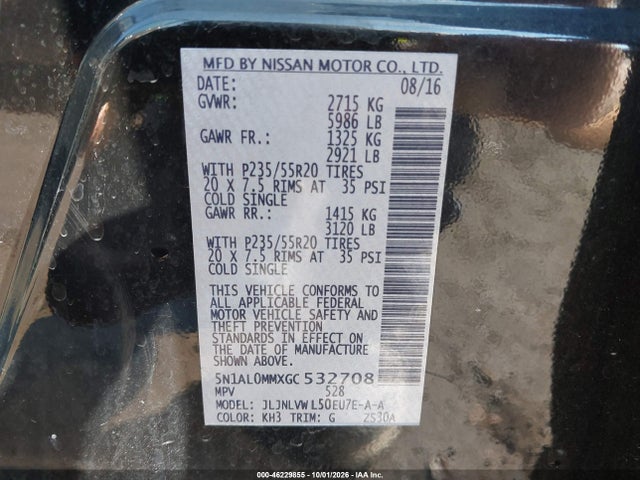 Продажа на аукционе авто 2016 Infiniti Qx60, vin: 5N1AL0MMXGC532708, номер лота: 46229855